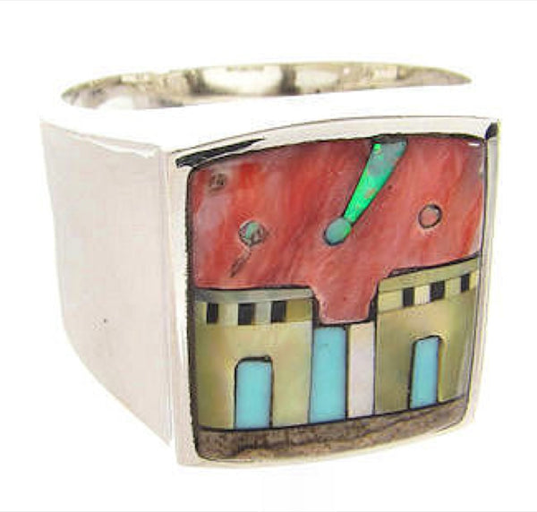 Native American Jewelry Silver Multicolor Ring Size 12-1/4 YS64591